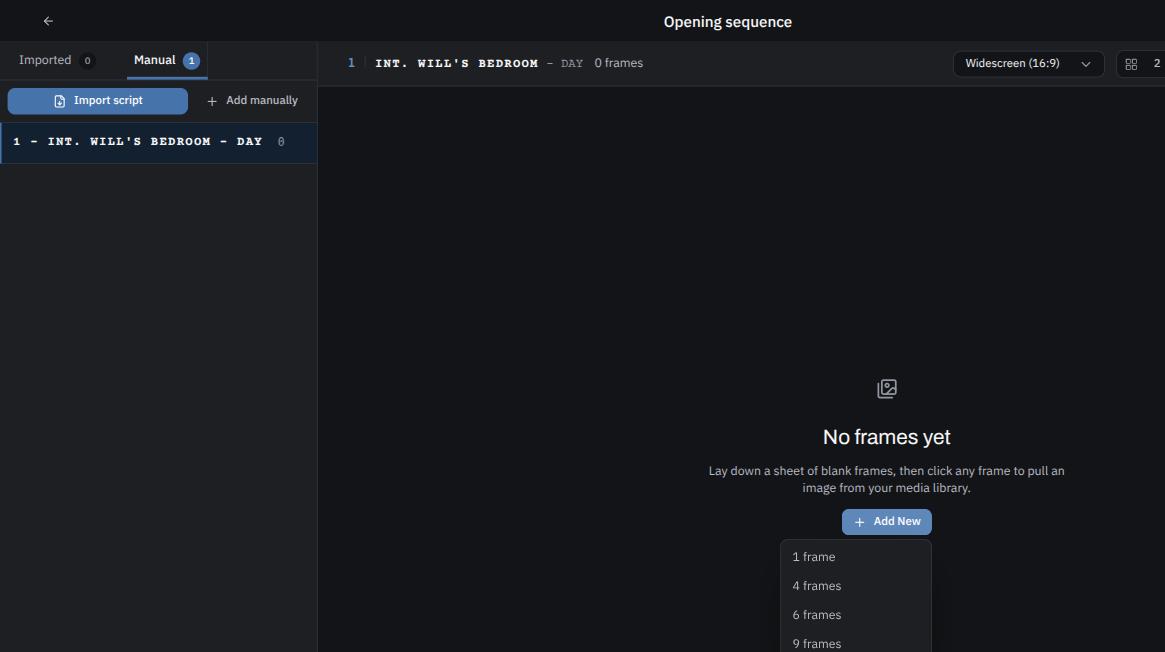 The "Add New" frame menu, showing the batch-size options.